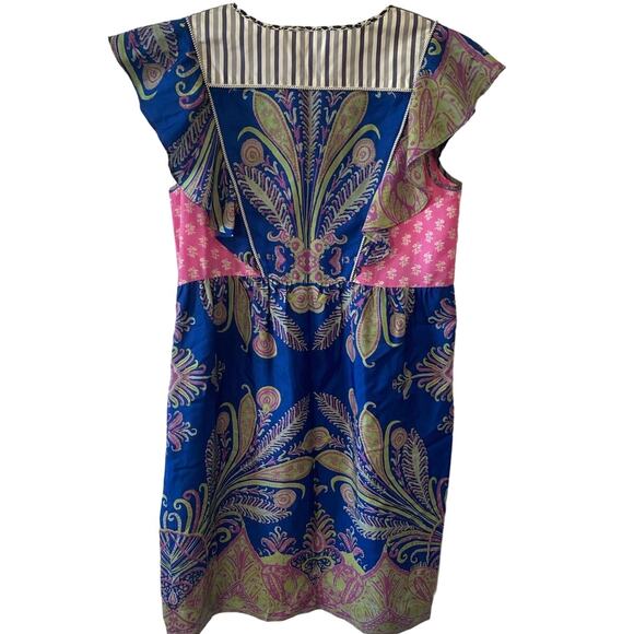 J.CREW Collection Dress Silk Floral Mixed Pattern Blue Pink Lace Up Size 6 - Picture 2 of 13